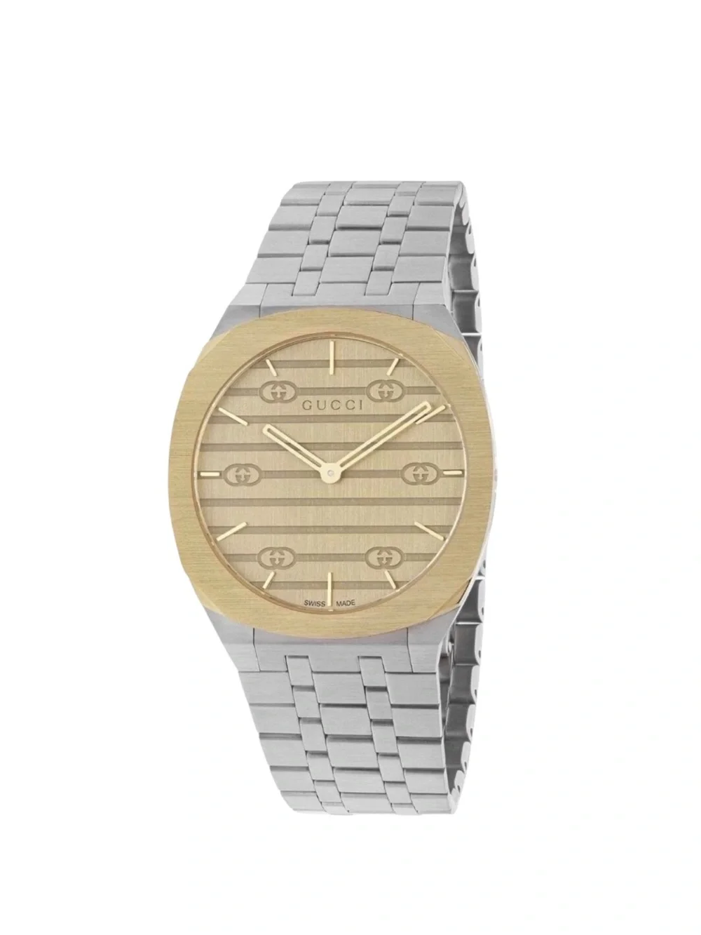 New Full Set Gucci 25H Unisex Watch Steel Gold Champagne Dial 38mm YA163405⁠